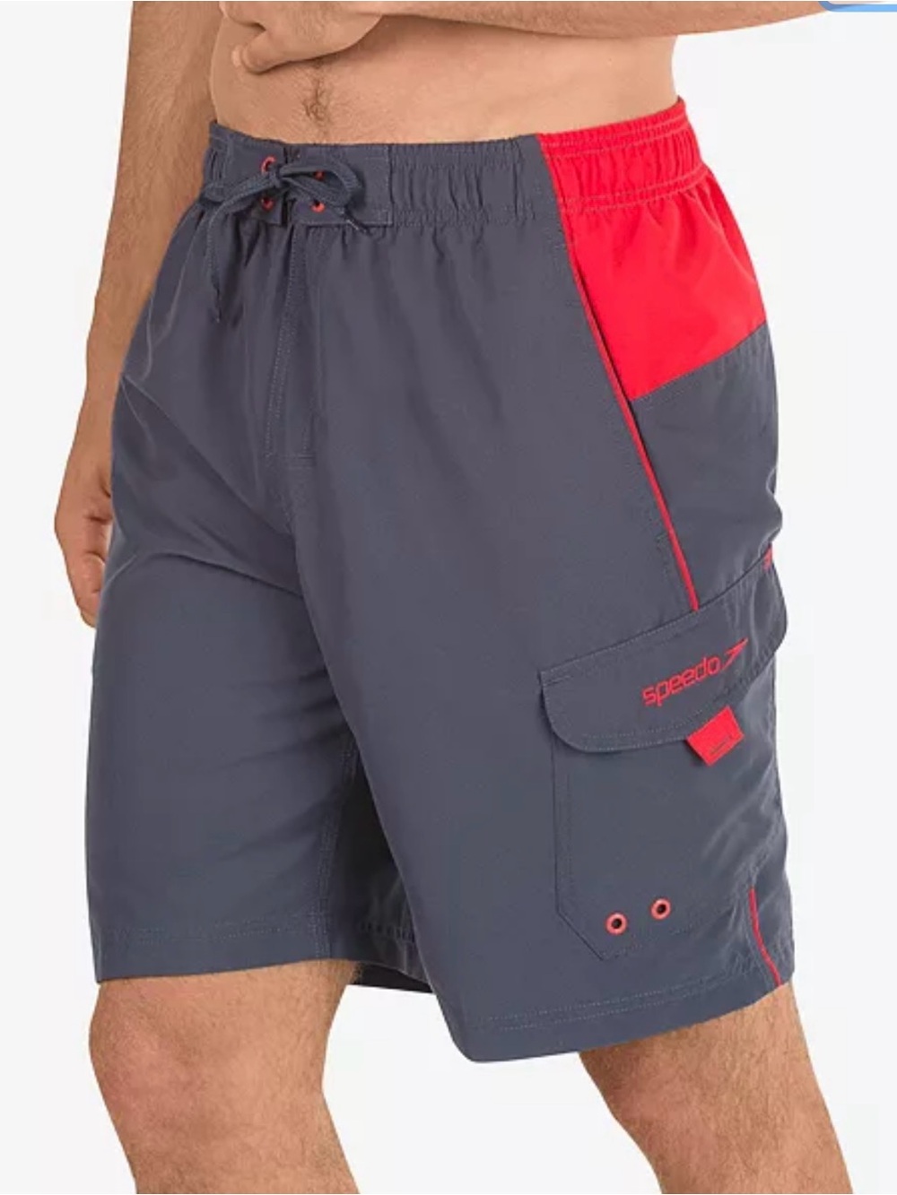 Speedo Men's Charcoal Gray and Red Panel Swim Board Shorts